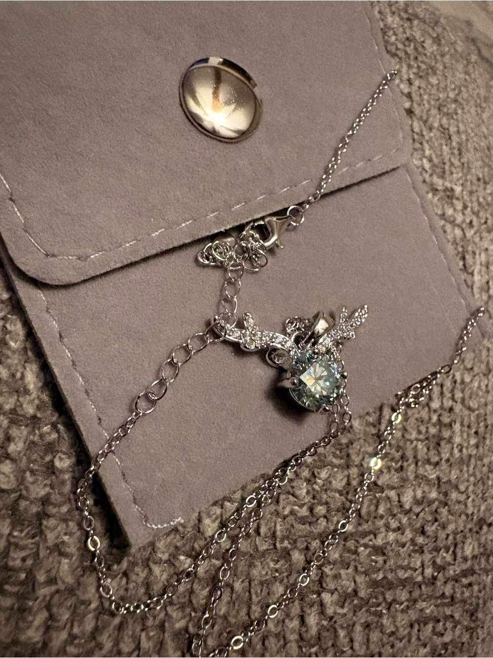 2Ct Lab-Created diamond Reindeer Style Pendant 14K White Gold Over Free Chain